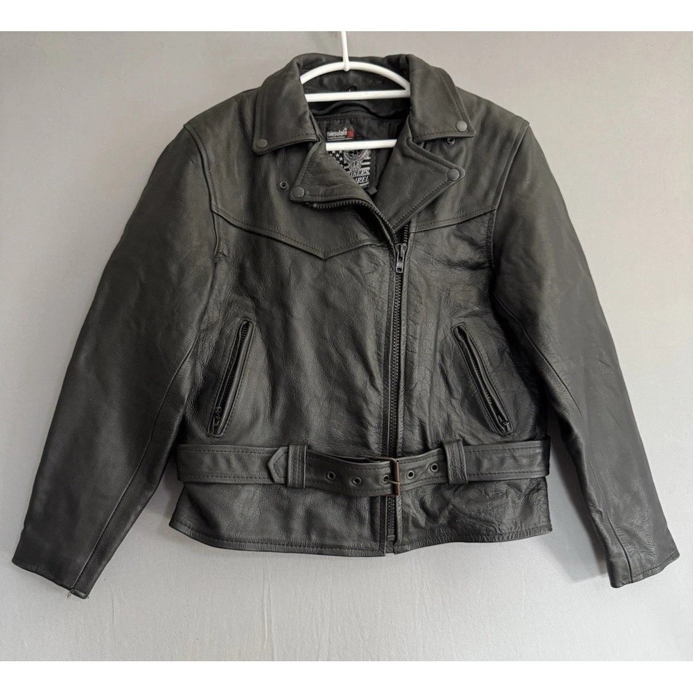 Vintage Black Leather Biker Jacket Mens Large L Motorcycle Riding Gear Moto 90s